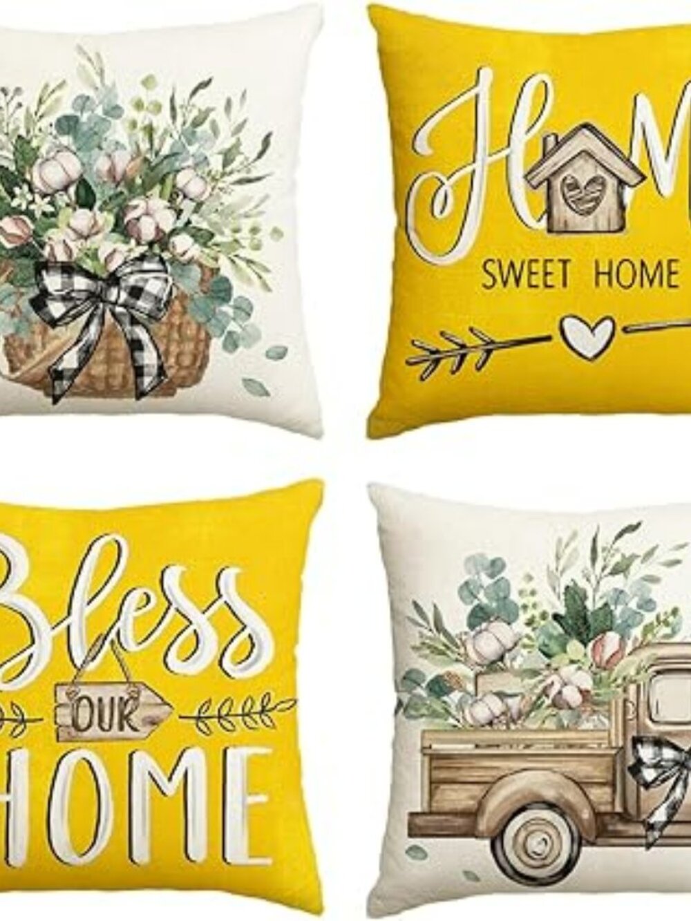 4 Throw Pillow Covers Summer Farmhouse Decor 18x18